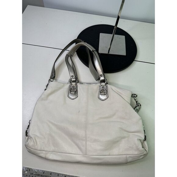 COACH ASHLEY White Silver Leather Handbag Purse Pink Lining J1194 - F15513 - Picture 3 of 12